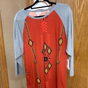 LuLaRoe Randy Top with Red and Gray Accents
